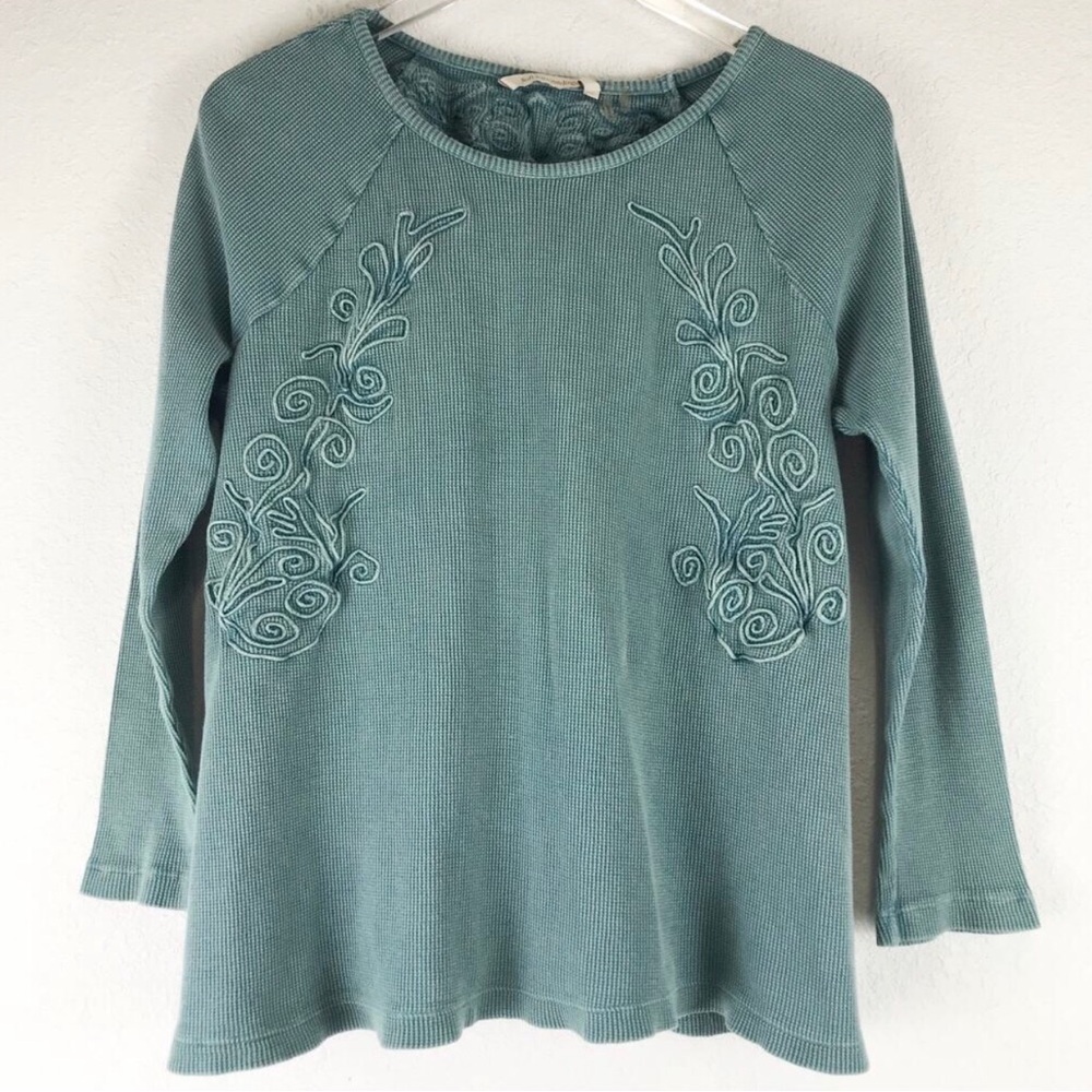Soft Surroundings Waffle Knit 100% Cotton Raglan Long Sleeve Top Size Petite XL